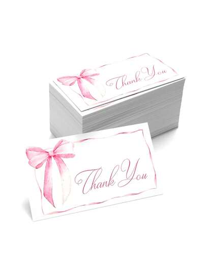 50pcs Elegant Bow Thank You Cards, Suitable For Small Businesses - Paper Customer Appreciation Cards, Can Be Used For Gifts, Parties, Small Business Packaging, Gift Wrapping Thank You Cards, School Supplies, Back To School Season And Other Occasions.