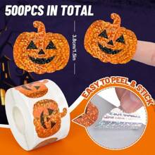 1 Roll 500pcs Pumpkin Stickers, Gift Packaging Box Stickers, Halloween Decoration Home Decor Fall Decor Room Decor Autumn Decor