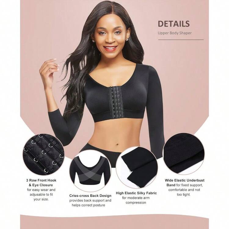 GFDGD Arm Shaper For Women Post Surgery Arm Lipo Compression Sleeves Slimming Arm Front Closure Shapewear Bra - Black - View 3