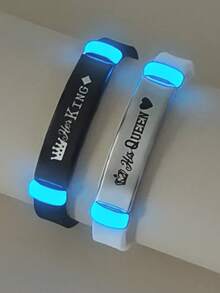 ATLVXJL 2 件/套夜光情侣/友谊皇冠不锈钢和硅胶手链套装，她的国王和他的王后，休闲情侣首饰适合日常佩戴和情人节礼物 - 彩色 - 查看 4