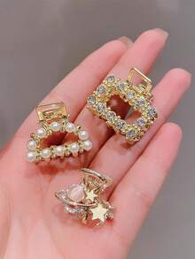 3-10 件女士金属和水钻发夹，优雅发夹，时尚配饰 - 彩色 - 查看 4