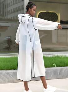 1pc EXTRA LARGE Thickened EVA Cycling Raincoat With Detachable Double Brim Rain Poncho Face Protector - Long Raincoat Full Body Rainproof Jacket For Travel, Riding, Hiking | Windproof Drawstring Hood And Waterproof Pocket | Women's Raincoat, Men's Raincoat