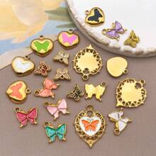 2pcs Fashion Enamel Stainless Steel Butterfly Charm High Quality Gold-Plated Love Butterfly Spacer Beads Pendant For DIY Bracelet Necklace Jewelry Making Craft Accessories