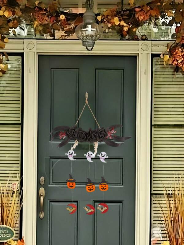 Decoración colgante de puerta de terror y humor de Halloween, círculo colgante con araña, hilo de sangre y vid, para la fiesta de Acción de Gracias