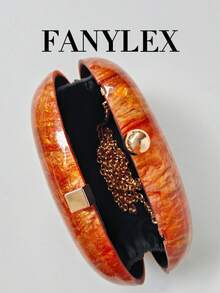 亚克力纹理闪亮手拿包，椭圆形金属小众复古硬壳包，配链条肩带，优雅精致的贝壳形单肩包，适合派对、宴会、舞会