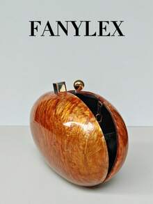 亚克力纹理闪亮手拿包，椭圆形金属小众复古硬壳包，配链条肩带，优雅精致的贝壳形单肩包，适合派对、宴会、舞会