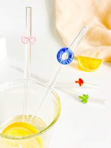 1 件/1 套可重复使用玻璃吸管，带有棕榈树/游泳圈/遮阳伞/太阳镜形状，夏季主题弯曲饮用吸管，适用于冷饮、奶茶、咖啡、果汁、冰沙、厨房、餐厅、鸡尾酒会、返校、送给女朋友/男朋友、父母、朋友的礼物、节日用品、万圣节、感恩节、圣诞节 - 風格1 - 查看 4