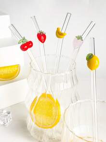 1/2/4 件/1/2 套可重复使用玻璃吸管，配有柠檬/樱桃/红草莓/粉红草莓水果饰物，适用于水杯，可爱弯曲透明吸管，配有清洁刷，适用于冷饮、奶茶、咖啡、果汁、冰沙、厨房、餐厅、鸡尾酒会、返校、送给女朋友/男朋友、父母、朋友的礼物、节日用品、万圣节、感恩节、圣诞节。 - 款式1 - 查看 5