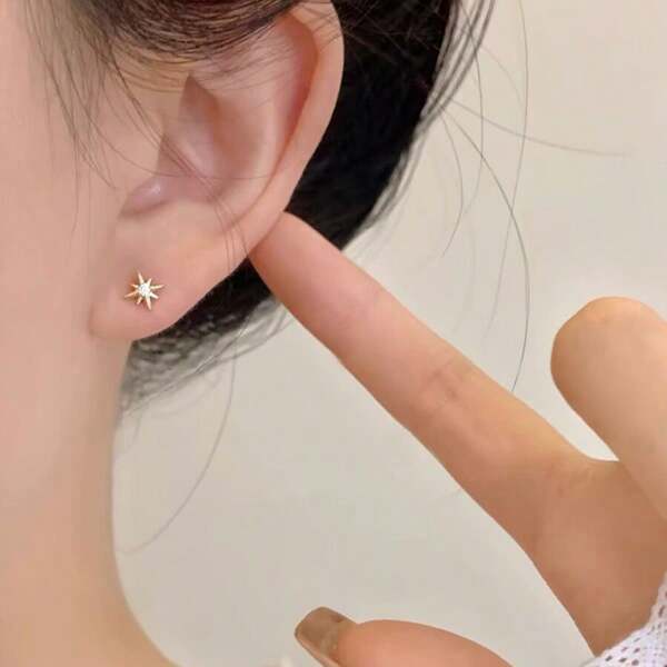1 Paar S925 Sterling Silber Zirkonia Achtecksymmetrische geometrische Ohrstecker mit S999 Silber Ohrring Stift, geeignet als Urlaubsgeschenkschmuck für Mädchen