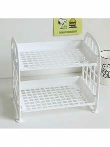 Prateleira em Duas Camadas Organizador minimalista Multiuso de Mesa Para Armazenamento Rack - Branco - Visão 1