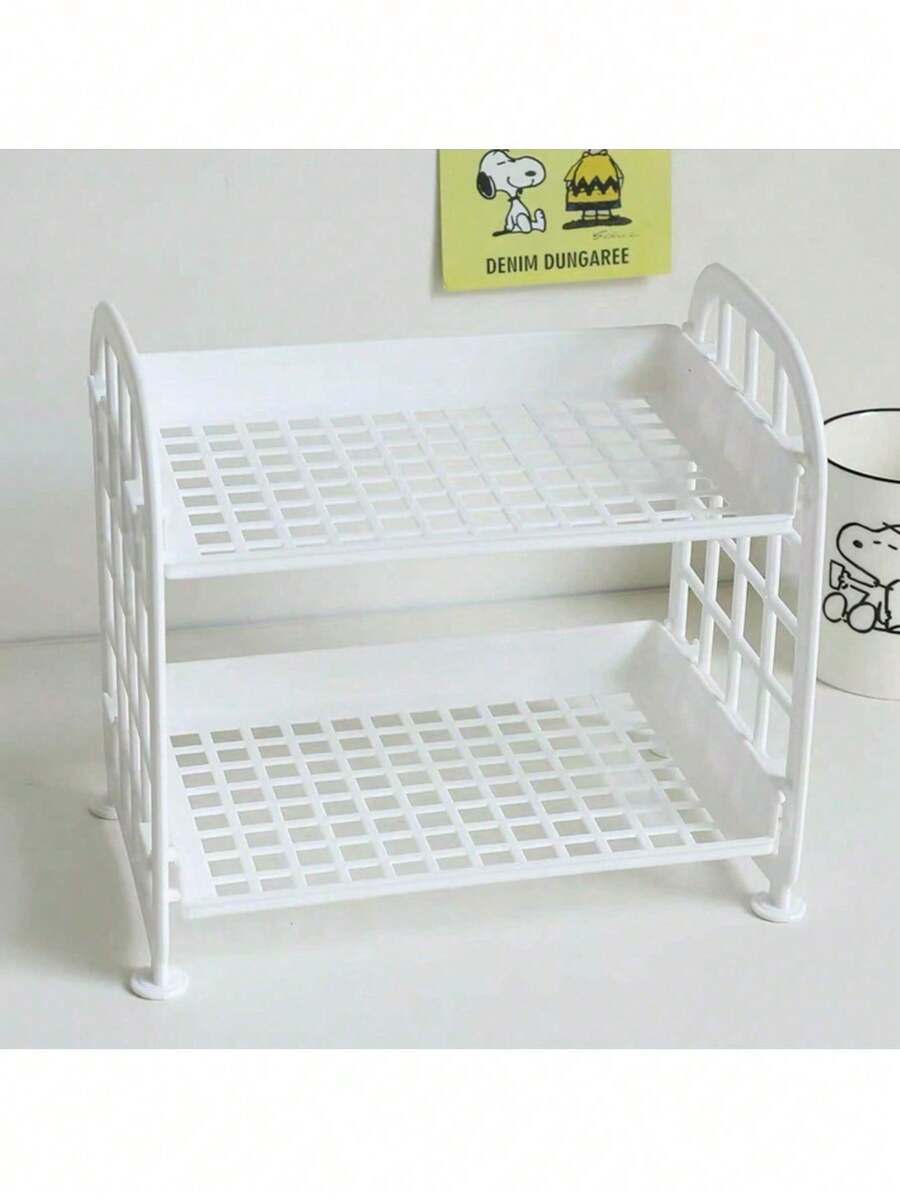 Prateleira em Duas Camadas Organizador minimalista Multiuso de Mesa Para Armazenamento Rack - Branco - Visão 1