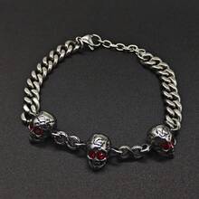 Embrace Your Inner Punk With This Retro Silver Skull Punk Bracelet - Perfect For Halloween - Silver - View 2