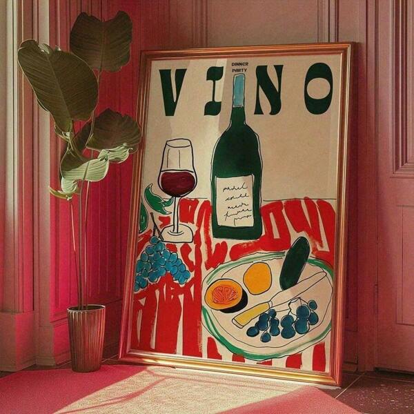 1pc, Summer Poster, Red Wall Art, Dopamine Decor, Kitchen Poster, Summer House Poster, Poster, Retro Print, Dinner Print, Vino Print, Unframed
