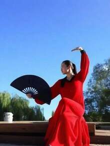 1把女士折叠手扇 - 武术扇 - 大号折叠扇 | 尼龙布复古扇，中国功夫太极舞装饰手扇，非常适合返校、毕业、派对和舞蹈活动 - 绝佳的礼物选择。 - 彩色 - 查看 8