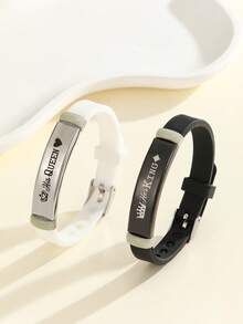 ATLVXJL 2 件/套夜光情侣/友谊皇冠不锈钢和硅胶手链套装，她的国王和他的王后，休闲情侣首饰适合日常佩戴和情人节礼物 - 彩色 - 查看 7