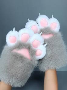 A Pair Of Furry Cat, Fox Paw Gloves - Suitable For Cosplay Halloween Fur Role Play, Rave Party Outfit Accessories And Animal Costume Set Accessories - Nhiều màu - Xem 6