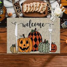 1/4/6 Stücke Halloween Serie mit gestreiften, Geister- und Kürbisdruck dekorative Tischsets/Untersetzer, 100% Leinen, handwaschbar - ideal für Esstische, Restaurants, Geburtstag & Party Dekoration, Heimdekoration