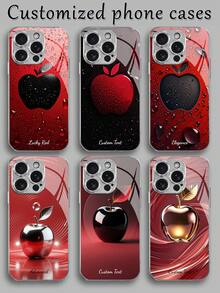 1 Stück anpassbares Handyhülle mit schwarzem Apfel Design und rotem Wassertropfen Apfel Design, kompatibel mit iPhone 17 Pro Max/17 Air/16 Pro Max/15/17/13/12/11/XS Max/6 7 8 Plus, S20/S21 Ultra/S23 Plus/S24 FE/S25 Pro, hochwertige individuelle HD-Bedruckung, stoßfestes Hartglas Design, perfektes Geschenk für Familie und Freunde, Geburtstag, Jahrestag - Silber - Übersicht 2