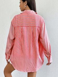 قميص مطبوع بخطوط للمرأة ، للربيع/الصيف/الخريف