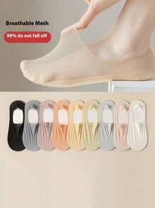 5双女士薄款防滑船袜，隐形内衬高跟鞋袜，夏季 - 彩色 - 查看 3