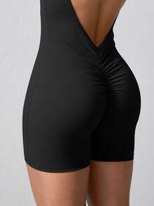 NcmRyu 1 件女士无缝弹力纯色时尚镂空工字背连体衣