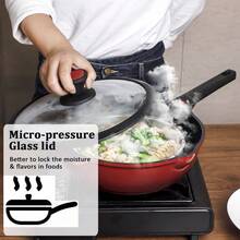 Sartén antiadherente con tapa y pinza de silicona de 11" Sartén para freír y wok antiadherente Utensilios de cocina Sartén roja para cocinas de gas, inducción, eléctricas y halógenas de superficie plana - Sartén  roja de 11 pulgadas - Ver 4