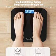 Smart Scale For Body Weight Digital Bathroom Scale With Blue LCD Backlight Display Highly Accurate Body Weight Scale Body Fat Scale Temperature Indication Corner Design 400lbs (Black) - Light Grey - View 10