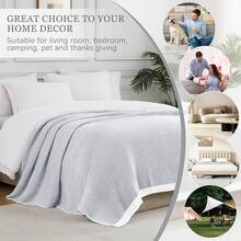 Downluxe Checkered Blanket Twin Size, 60x80 Inch Warm Lightweight Comfy Knitted Blanket, Ultra Cozy Twin For Bed/Sofa/Camping/Picnic (Sage Green) - 灰色 - 查看 5