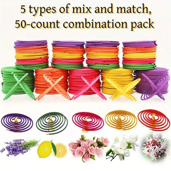 50/100/150 piezas Surtido de varillas de incienso en espiral con fragancias de limón, rosa, jazmín, lavanda y naranja, con un tiempo de quemado de 3-4 horas, aroma delicado y refrescante, adecuado para decoración del hogar, cocina, comedor, sueño, yoga, trabajo, meditación, fitness y relajación en la oficina