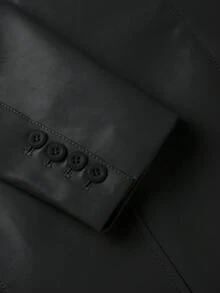 Risissida 女士仿皮 PU 夹克外套翻领商务休闲夹克中长款春秋时尚夹克带口袋冬季外套 - 黑色 - 查看 6