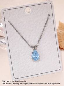 1pc Elegant Cubic Zirconia Pendant Necklace, Suitable As Valentine's Day Gift, Wedding, Engagement, Anniversary, Party Jewelry For Women - Baby Blue - View 5