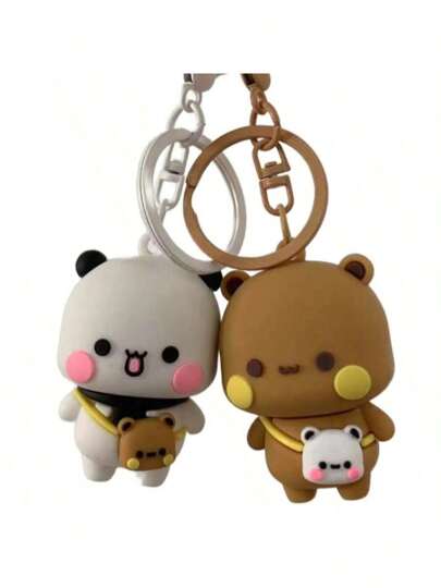 Kawaii Bubu Dudu Schlüsselanhänger, zufälliger Yier Panda Bär Schlüsselanhänger, Ringe, Anime Figur Spielzeug, süßer Anhänger Schlüsselring Halter, Dekoration für Auto, Rucksack, Telefon
