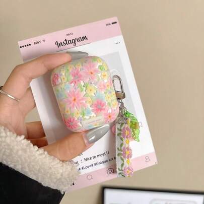 花朵保护壳适用于 Apple 第四代，春季可爱设计 1/2/Pro 保护套，带吊坠，适用于新款 3 款蓝牙耳机，女士