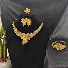 5pcs Middle Eastern Bridal Jewelry Set Necklace Earrings Ring Bracelet Accessory