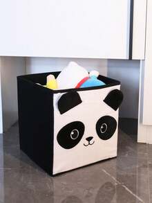 1pc Cartoon Plush Embroidered Storage Box, Square Large Capacity Storage Box For Toys, Household Items, Desk Organizer - Multicolor - View 6