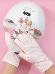 1 Pair Manicure Gloves, UV Protection, Finger Exposed Design, Suitable For Nail Art, Pink - Pink - View 1