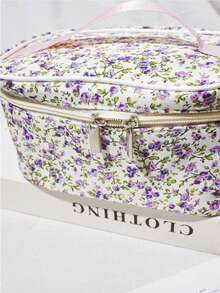 1 件可折叠花卉手提包，花卉图案拉链顶部手柄化妆包，化妆品收纳盒，化妆品收纳包，适合宿舍、女孩、妈妈、学校、旅行、度假、冬季返校