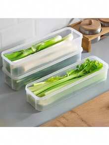 5pcs/3pcs/1pc Transparent Covered Rectangular Food Storage Boxes, Reusable Plastic Fridge Organizers To Preserve Freshness, Suitable For Scallions, Ginger, Garlic, Cilantro, Pasta, Eggs, Space-Saving And Tidy, Hand Washable, Essential Kitchen Item - Multicolor - View 4