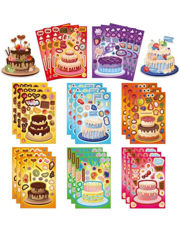 SCXXBSW 8/16 Pieces Dessert & Cake Puzzle Stickers, Cake Fruit DIY Stickers, Festival Party Gift Bag Fillers, Birthday Gift Stickers, Handicraft Stickers