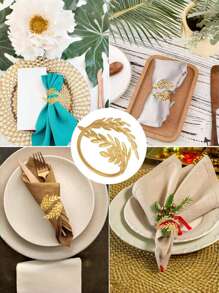 4-20pcs Metal Leaf Napkin Rings, Wheat Napkin Holders For Wedding, Christmas Party, Banquet