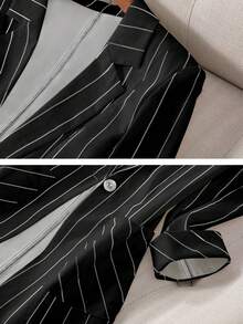 Áo khoác blazer giản dị tay 3/4 sọc mỏng đơn nút đơn giản mùa xuân/hè cho nữ - màu đen - Xem 5