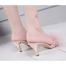 Local Shipping 2025 New  Cute Fuzzy Heels Furry Kitten Heels For Lingerie Wedding BirthdayWomen Sexy Slipper - Hồng - Xem 5