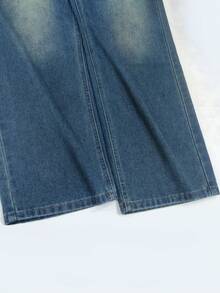 Jeans in denim lavato da donna, stile di strada alla moda con singola fila di pulsanti multipli, jeans dritti, morbidi, casual, retrò, blu, per uso quotidiano - Blu - Visualizzare 6