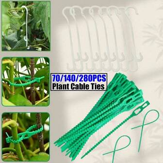 70/140/280pcs Reusable Garden Cable Ties Adjustable Plastic Cable Ties Tools Plant Support Shrubs Fastener Tree Locking And Plastic J-Hook Tomato Truss Supports -Easy To Use, Space-Saving, Garden Accessories
