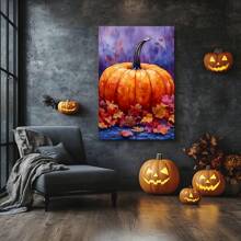 1 Piece,Colorful Pumpkins, Fallen Leaves, Watercolor Style, Vibrant, Autumn Background,Halloween Modern Frameless Art Decoration Painting, Printed Posters Mural, Waterproof Canvas,Suitable For Home, Office, Bedroom, Living Room, Study, Bathroom, Bar, Wall Arts And Home Decoration, Is An Ideal Holiday Gift Halloween Decor Fall Decor Room Decor