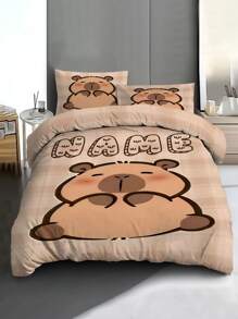 2/3pcs Personalize Name Capybara Cartoon Print Bedding Set, Bebed Comforter Set, With 1 Duvet Cover And 1-2 Pillowcases, King-Size Bedspread, Bed Sheet, Soft Skin-Friendly Polyester, Machine Washable, Dry Clean. It Is Suitable For Home And Bedroom Decoration,Personalized Gifts,Dorm Room Essentials College,Room Decor, Bedding Double, Room Decoration Stuff,Halloween.