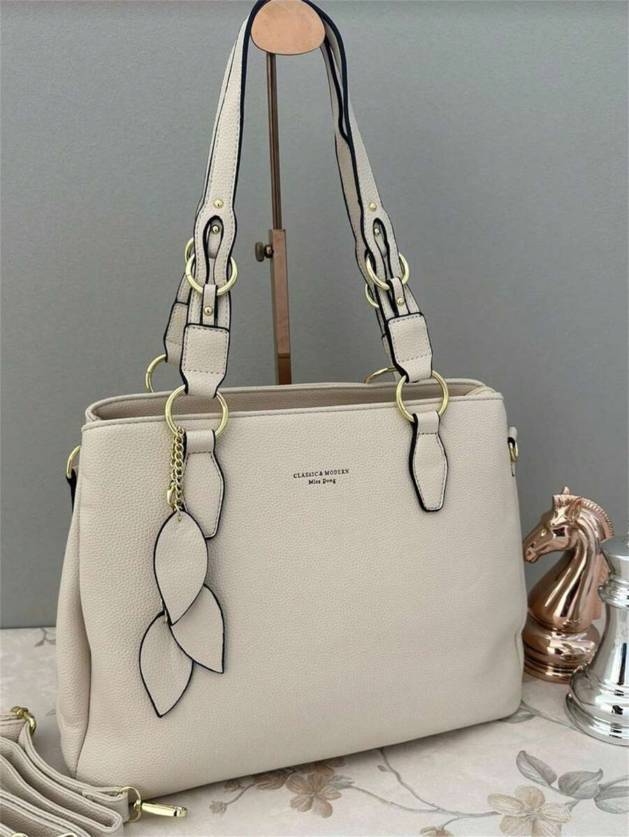 New Large Capacity Women's Handbag, Versatile Shoulder Bag, Fashionable Messenger Bag With 3 Zippers 328 - Beis - Ver 1