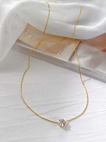 1 peça de colar de aço inoxidável leve com pingente de diamante luxuoso de 6 garras, design vintage europeu e americano, adequado para uso diário feminino, encontros, reuniões, presentes para esposa, mãe ou amigas