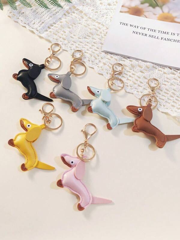 1pc Men's New Dachshund Dog PU Leather Keychain, Cute Cartoon Dog Decor Keyring, Simple & Fun Gift