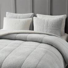Comforter Set 3 Piece, Plush Fluffy Bedding, Geometric Pattern, Lightweight Bedspread Blanket All Season, Faux Comforter - Gray - View 6